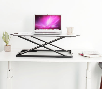 ProperAV Stand Up Desk Converter with Gas Spring Lift & Variable Height Settings - White