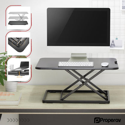 ProperAV LITE Stand Up Desk Converter with Variable Height Settings - Black