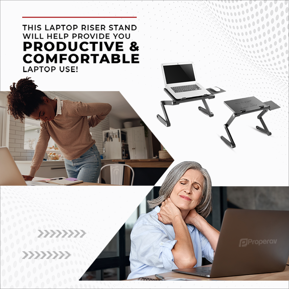 ProperAV Laptop Stand for Bed / Sofa / Desk with Adjustable Legs & Mouse Pad - Black