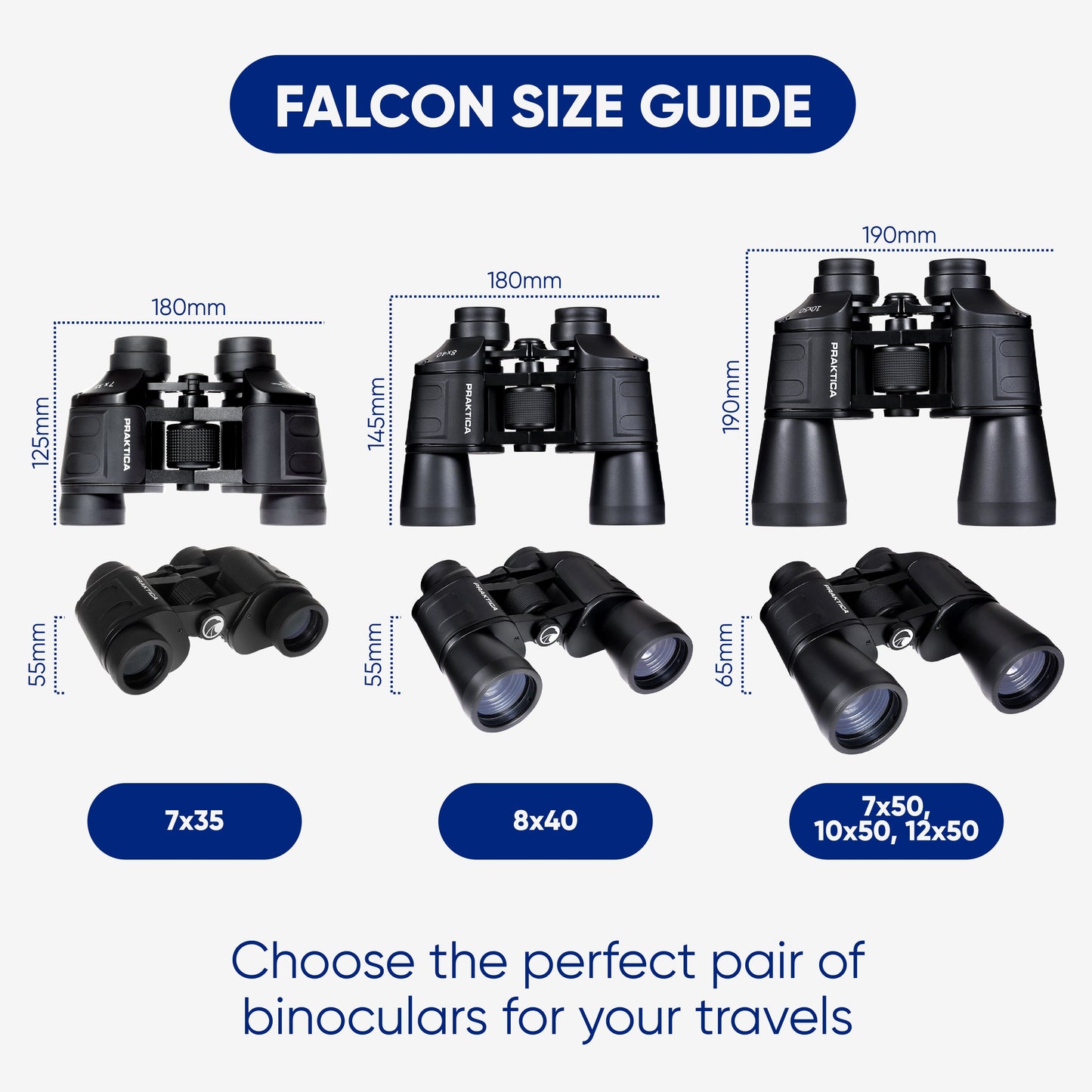 PRAKTICA Falcon 12x50mm Multi Coated Porro Prism Field Binoculars - Black