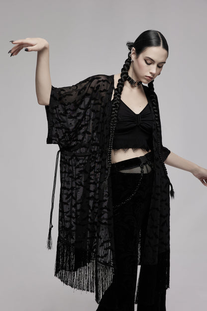 Punk Rave Bat Moon Velvet Flocked Kimono