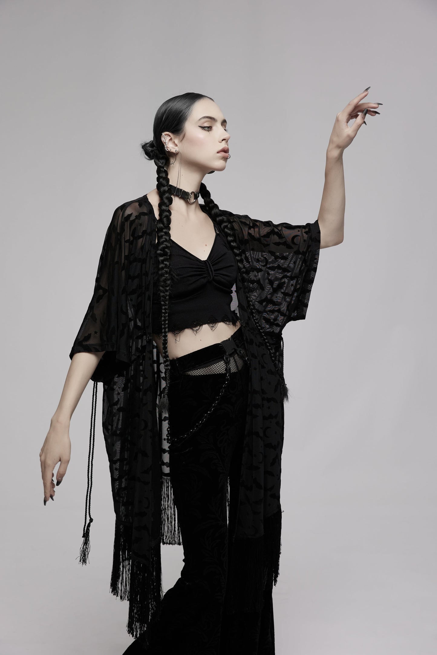 Punk Rave Bat Moon Velvet Flocked Kimono