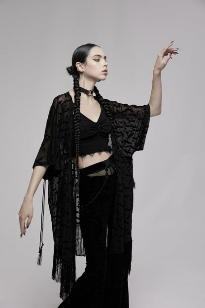 Punk Rave Bat Moon Velvet Flocked Kimono