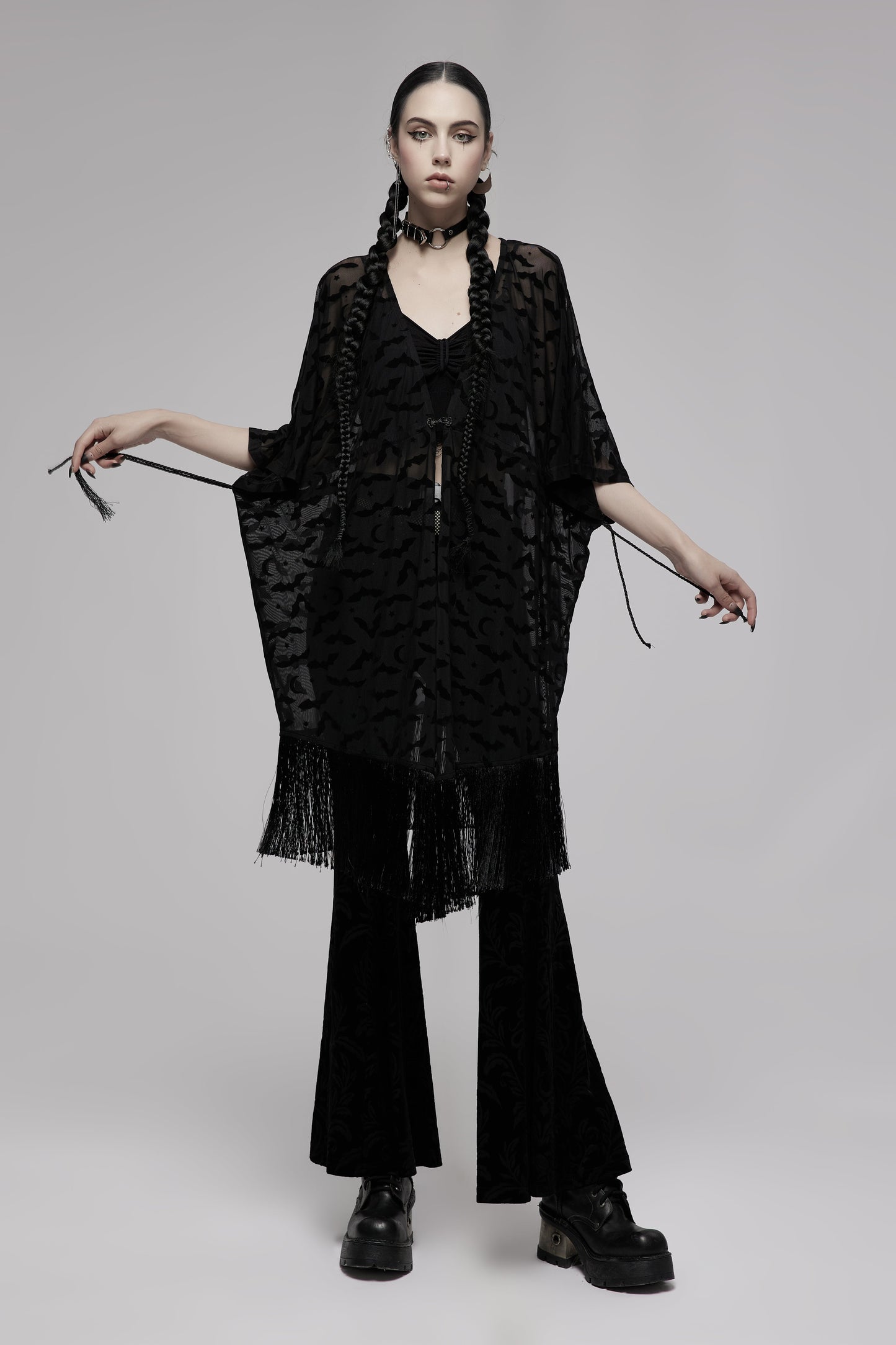 Punk Rave Bat Moon Velvet Flocked Kimono