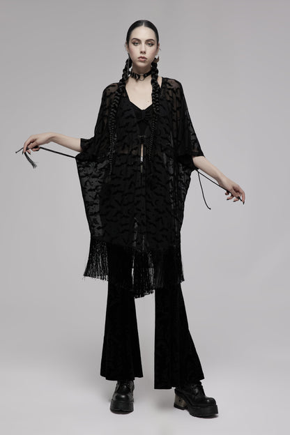 Punk Rave Bat Moon Velvet Flocked Kimono