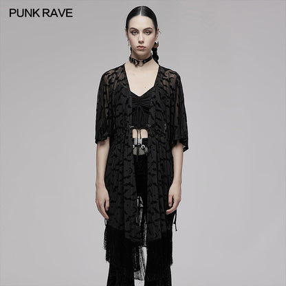 Punk Rave Bat Moon Velvet Flocked Kimono