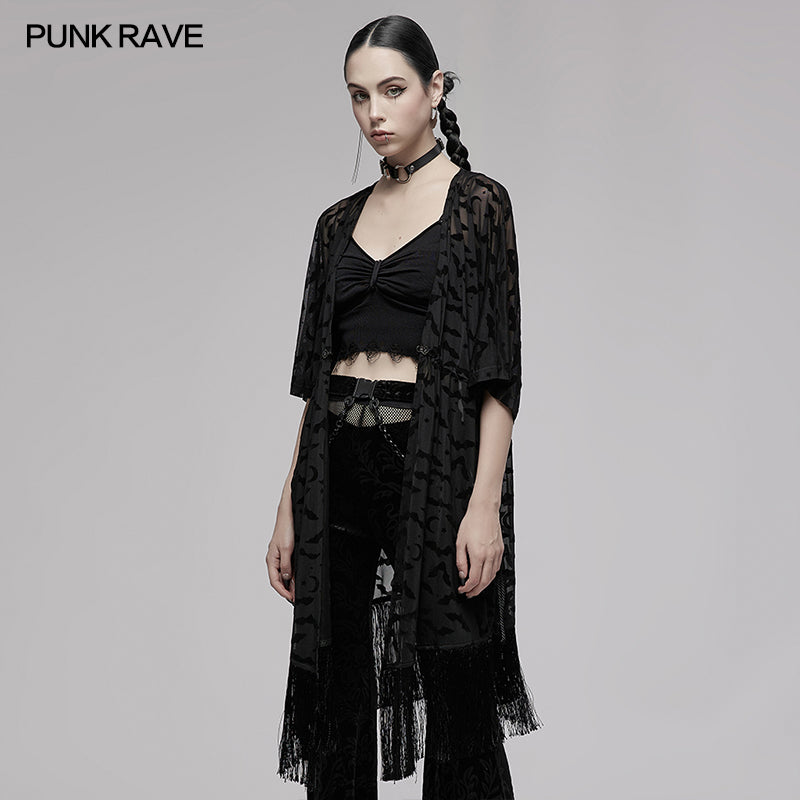 Punk Rave Bat Moon Velvet Flocked Kimono
