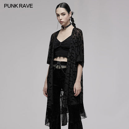 Punk Rave Bat Moon Velvet Flocked Kimono