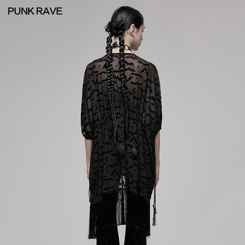 Punk Rave Bat Moon Velvet Flocked Kimono