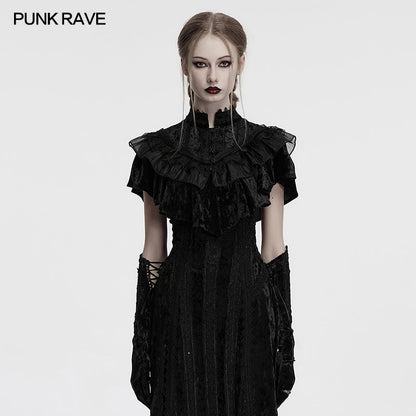 Punk Rave Elysia Velvet Ruffle Goth Shawl In Black