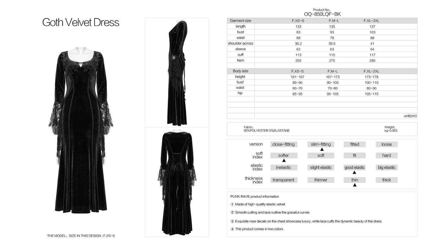 Punk Rave Isolde Velvet Lace Sleeve Dress In Black