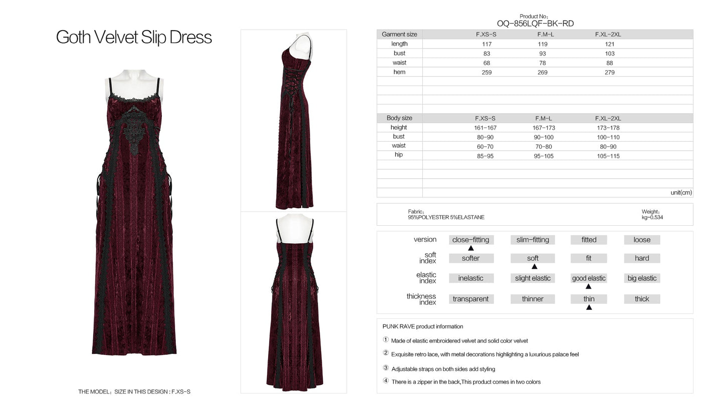 Punk Rave Vivienne Velvet Lace Panel Goth Slip Dress In Burgundy