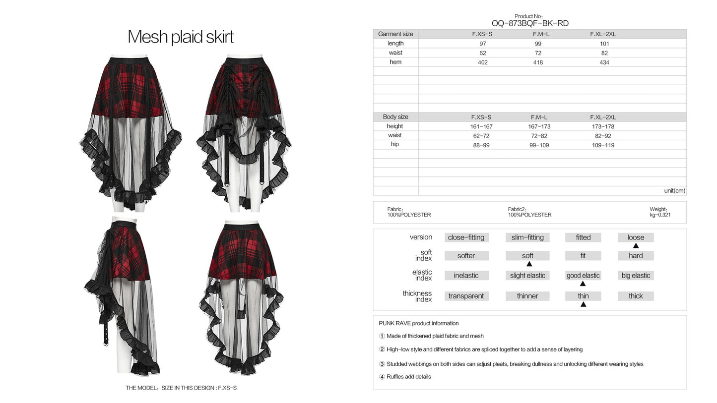 Punk Rave Morrigan Mesh Plaid High-Low Skirt