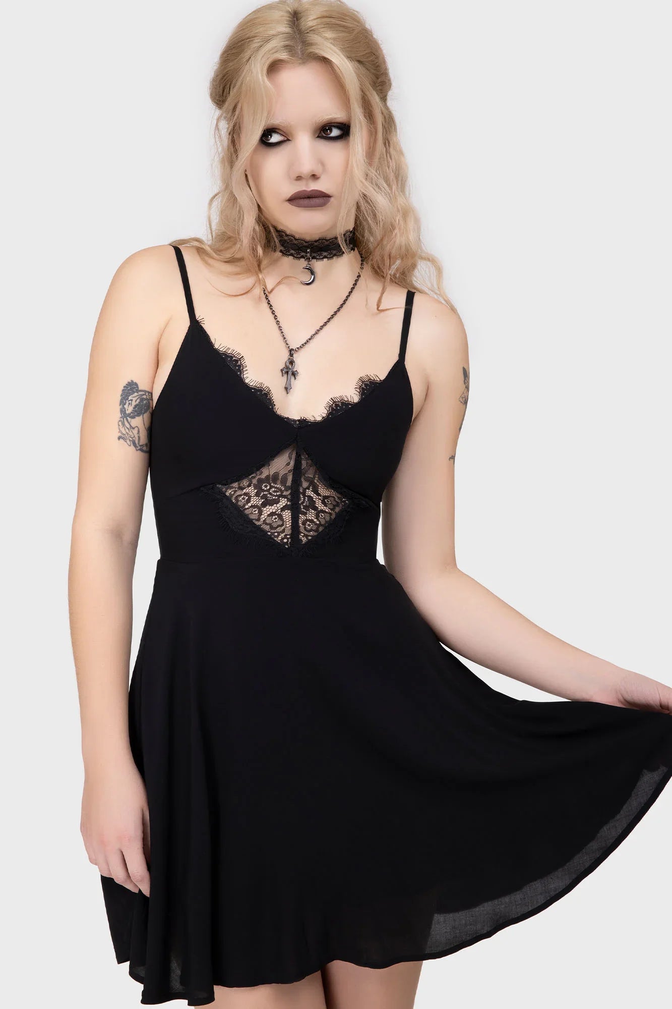 Killstar Sacralgia Lace Insert Black A-Line Dress