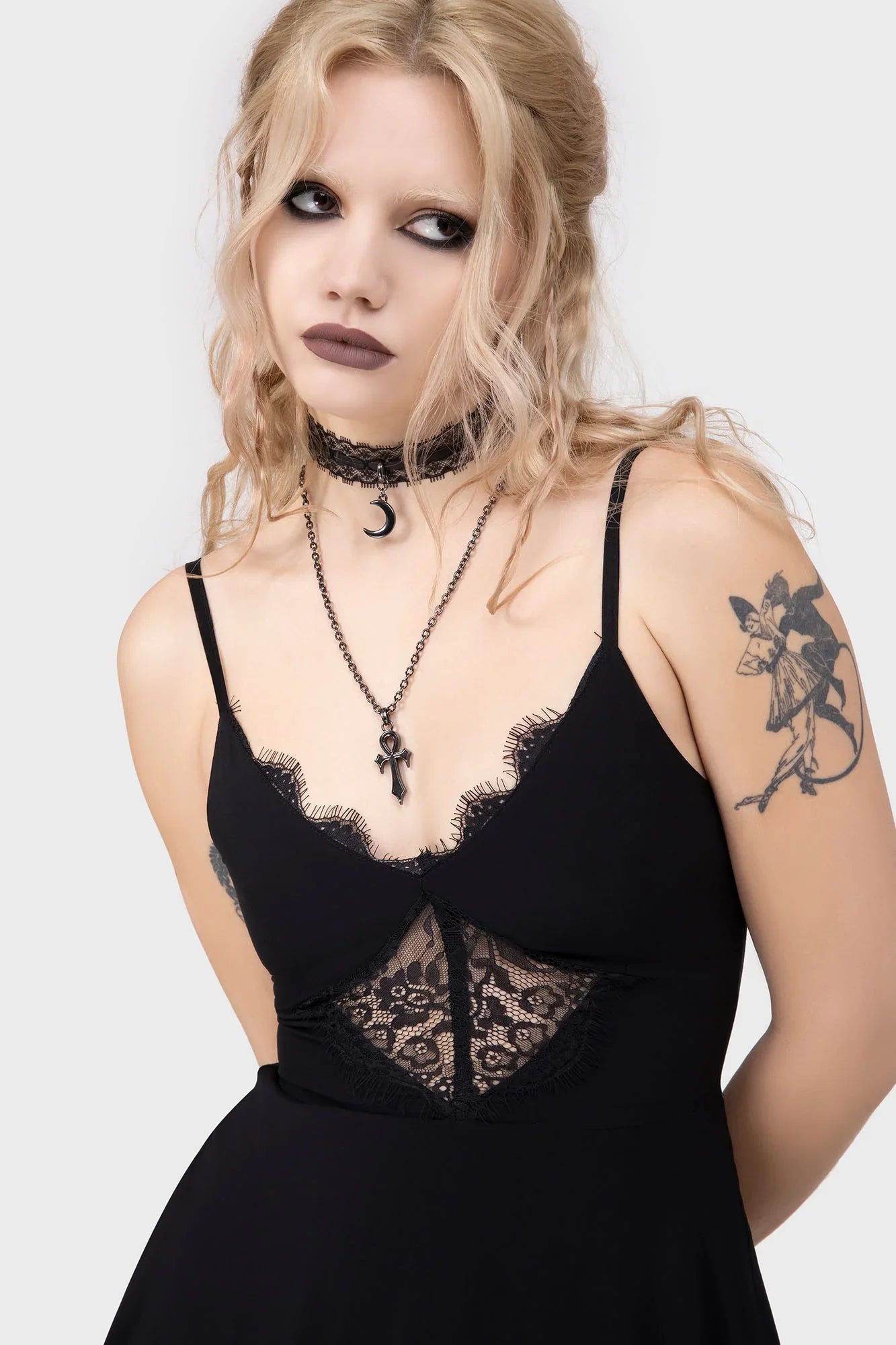 Killstar Sacralgia Lace Insert Black A-Line Dress