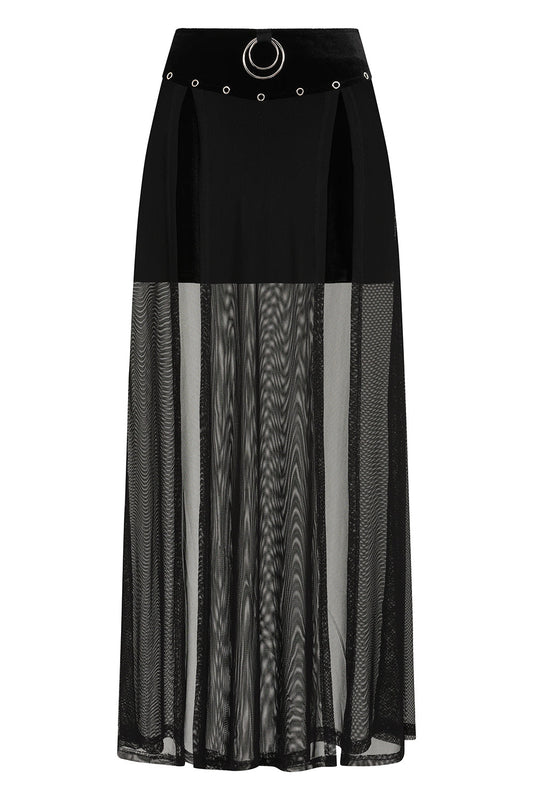 Banned Apparel Obsidian Sheer Mesh Split Skirt in Black