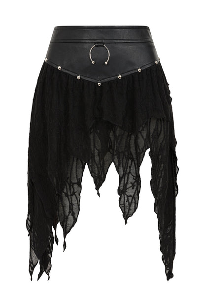 Banned Apparel Luxor Faux Leather & Jagged Knit Skirt in Black