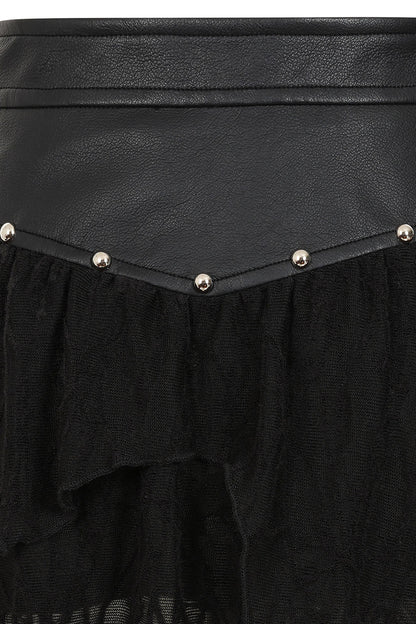 Banned Apparel Luxor Faux Leather & Jagged Knit Skirt in Black
