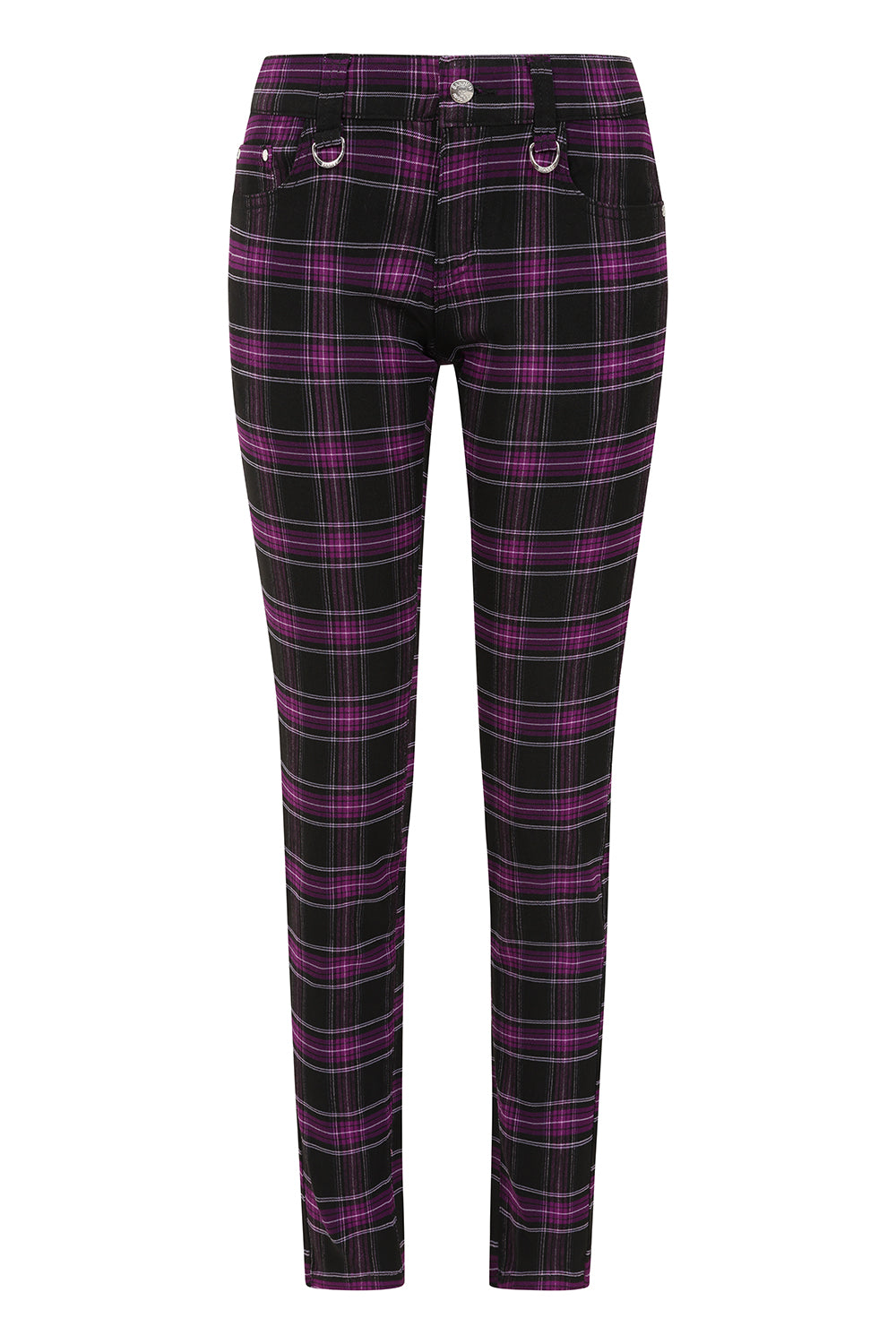 Banned Apparel Forever Yours Low-Rise Skinny Tartan Trousers in Purple