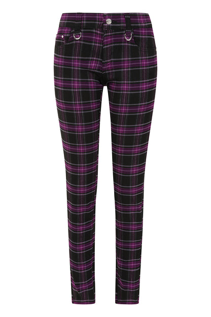Banned Apparel Forever Yours Low-Rise Skinny Tartan Trousers in Purple