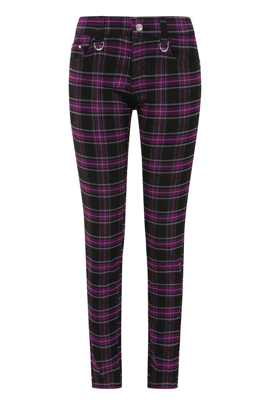 Banned Apparel Forever Yours Low-Rise Skinny Tartan Trousers in Purple