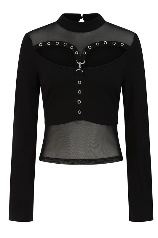 Banned Cordelia Sheer Mesh Panel Goth Top in Black