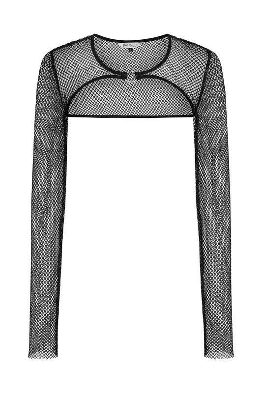 Banned Apparel Venus Metallic Fishnet Crop Top in Blue Black