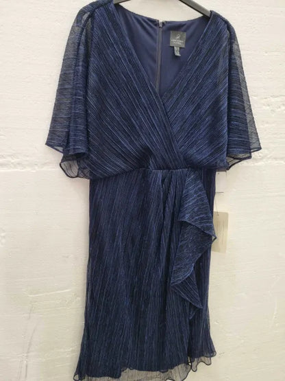 Adrianna Papell Metallic Crinkled Mesh Midi Dress Size: Uk 14