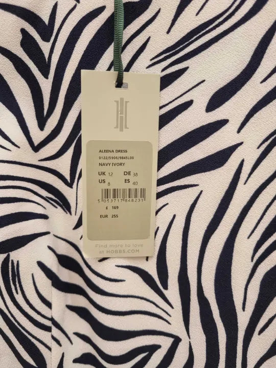 Hobbs London Navy Aleena Printed Dress Size: Uk 12
