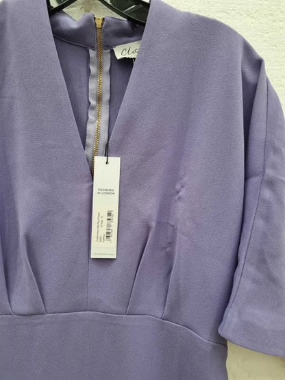 Closet London Lilac Purple Pencil Kimono Sleeves Midi Dress Size: Uk 10
