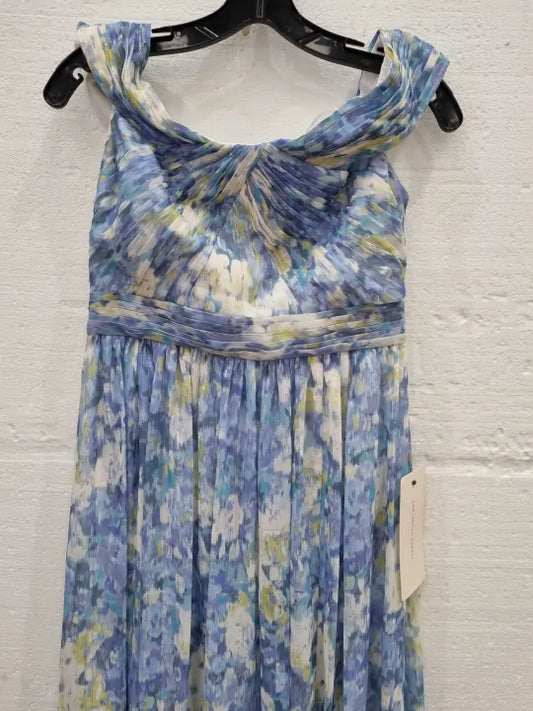 Adrianna Papell Off The Shoulder Chiffon Gown In Blue Multi Size: UK 8