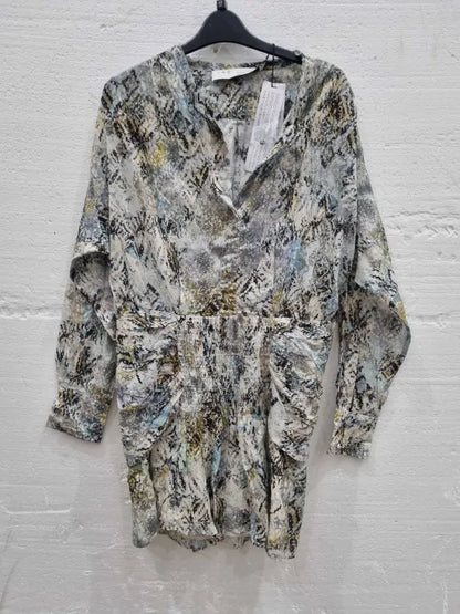 Iro Deniz Ruched Printed Cotton Mini Dress In Light Green Size: 40