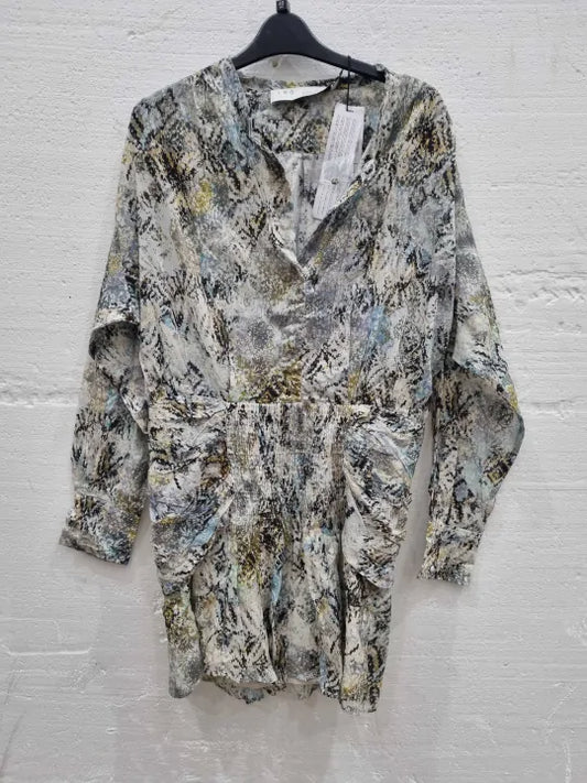 Iro Deniz Ruched Printed Cotton Mini Dress In Light Green Size: 40