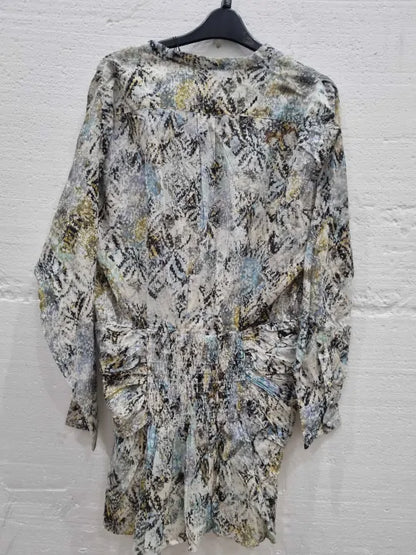 Iro Deniz Ruched Printed Cotton Mini Dress In Light Green Size: 40