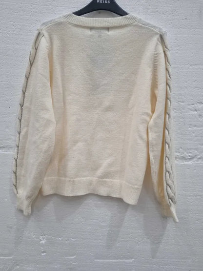 Sosandar Cream Embellished Cable Sleeve Jumper Size: Small