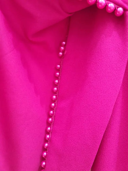 Adrianna Papell Pleated Imitation Pearl Trim Crepe Sheath Dress In Hot Orchid Size: UK 10