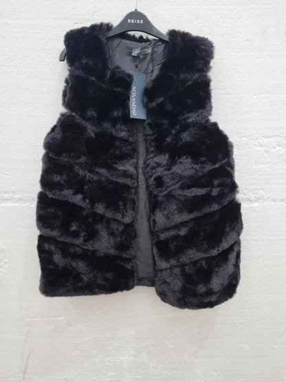 Sosandar-Black Luxe Faux Fur Gilet Size: UK 12