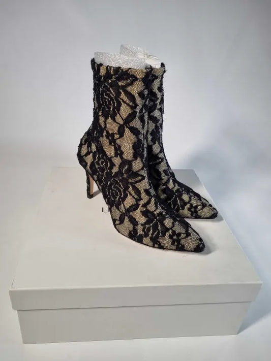 L K Bennett Black Lace Belle Ankle Boots Size: EU 36 / UK 3