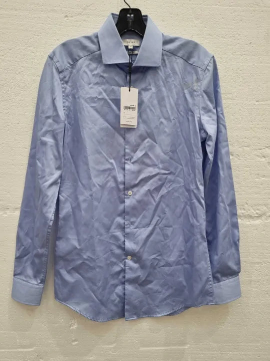 Reiss Blue Remote Slim Fit Cotton Shirt Size: Xsmall