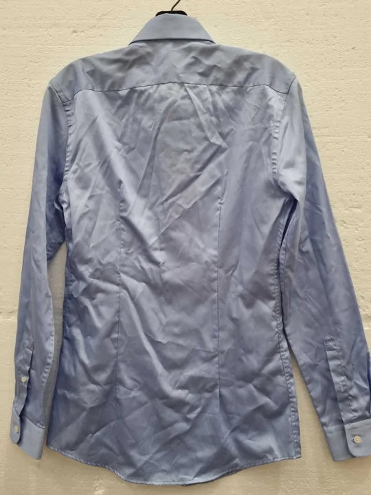 Reiss Blue Remote Slim Fit Cotton Shirt Size: Xsmall