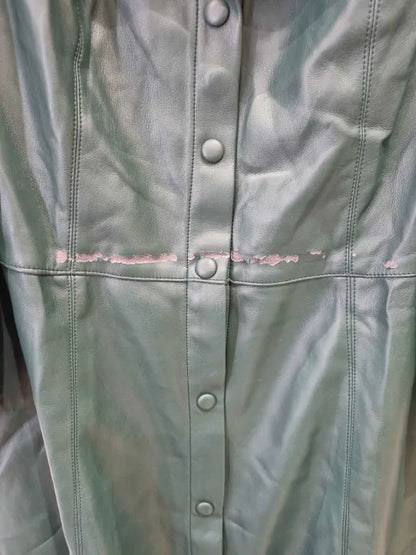 Sosandar Green Faux Leather Popper Front Shirt Dress Size: UK 14