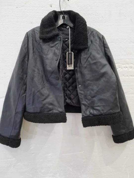 Bolongaro Trevor Black Shearling Biker Jacket Size: Small