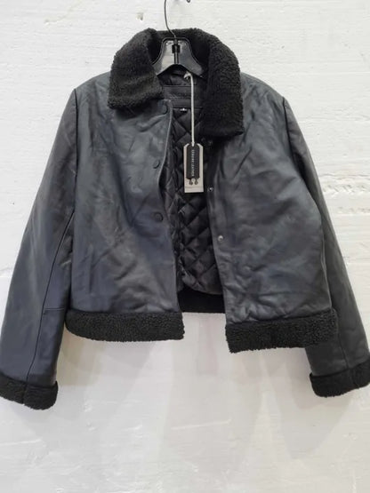 Bolongaro Trevor Black Shearling Biker Jacket Size: Small