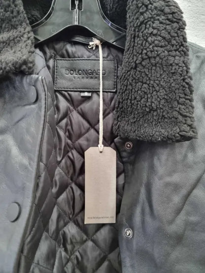 Bolongaro Trevor Black Shearling Biker Jacket Size: Small