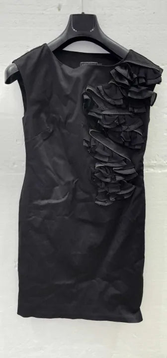 Mint Velvet Ladies Black Dress With Zip Detail Size: 8