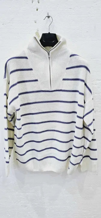 Cream Zip Neck Cotton Sweatshirt Size: Uk 18