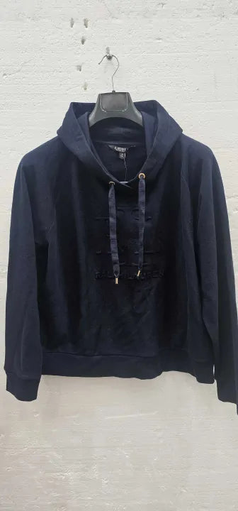 Navy Cotton Blend Logo Hoodie Size: L