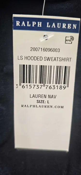Navy Cotton Blend Logo Hoodie Size: L