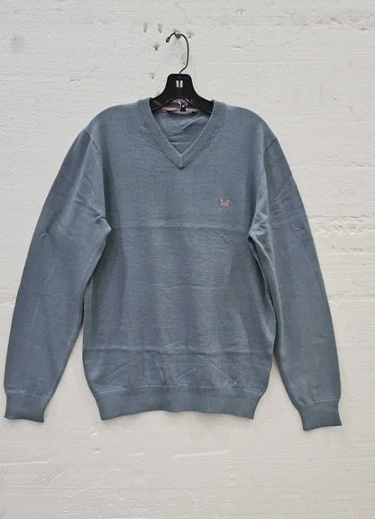 Crew Clothing Blue Cotton V Neck Jumper Size: XLarge deal !!