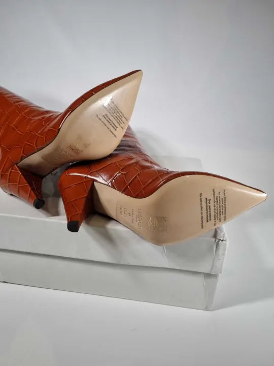 L K Bennett Ginger Allegra Croc Effect Leather Cone Heel Knee High Boots Size: Eu 38
